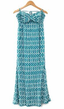 Robin Piccone Maxi Dress Women's Large Blue White Geometric Halter Stretch